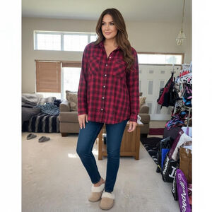 Women's Victoria's Secret Red Black Plaid Flannel Pajama Top Size M